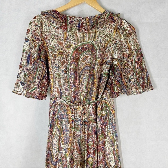 Sézane Paula Metallic Shimmer Silk Midi Dress Paisley Size US 2 - Picture 7 of 15